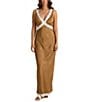 Talisman Luca Silk Jacquard V-Neck Sleeveless Lace Slip Dress, Color:Cocoa - Image 1