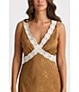 Talisman Luca Silk Jacquard V-Neck Sleeveless Lace Slip Dress, Color:Cocoa - Image 3