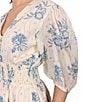 Color:Bluebell - Image 4 - V-Neck Short Puff Sleeve Bluebell Print Halo Maxi Dress