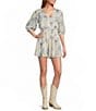 Talisman Voile V-Neck Ballon Sleeve Button Front Romper - Image 1