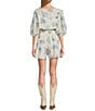 Talisman Voile V-Neck Ballon Sleeve Button Front Romper - Image 2