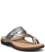 Color:Grey/Champagne Metallic - Image 1 - Perfect Leather Toe Loop Thong Adjustable Sandals