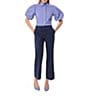 Tara Jarmon Caly Stripe Print Point Collar Short Puff Sleeve Rhinestone Top, Color:Indigo - Image 3