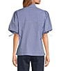 Tara Jarmon Caly Stripe Print Point Collar Short Puff Sleeve Rhinestone Top, Color:Indigo - Image 6