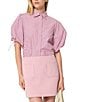 Tara Jarmon Caly Striped Point Collar Short Sleeve Button Front Blouse - Image 1
