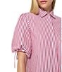 Tara Jarmon Caly Striped Point Collar Short Sleeve Button Front Blouse - Image 3