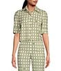 Color:Ecru - Image 1 - Christine Woven Chain Link Logo Pattern Collar Short Sleeve Button Front Coordinating Shirt