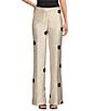 Tara Jarmon Duchess Satin Dotted Print Flat Front Straight Leg Pants, Color:Ecru - Image 1
