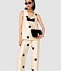 Tara Jarmon Duchess Satin Dotted Print Flat Front Straight Leg Pants, Color:Ecru - Image 4