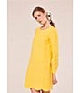 Color:Jaune - Image 4 - Paris Ruoda Crepe Woven Round Neck Long Sleeve Scalloped Hem Shift Dress