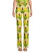 Color:Jaune - Image 1 - Paris Paivan Stretch Woven Multi Floral Slim Leg Side Zip Coordinating Pants