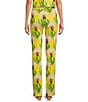 Color:Jaune - Image 2 - Paris Paivan Stretch Woven Multi Floral Slim Leg Side Zip Coordinating Pants