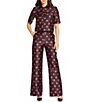 Tara Jarmon Pitt Heart Print Duchess Satin Flat Front Coordinating Straight Leg Pants, Color:Noir - Image 3