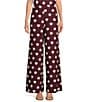 Tara Jarmon Positivo Stretch Woven Heart Print Mid Rise Wide-Leg Pant, Color:Bordeaux - Image 1
