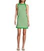 Color:Jade - Image 1 - Rajane Gabardine Woven Halter Neck Sleeveless Contrast Trim Sheath Mini Dress