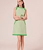 Color:Jade - Image 4 - Rajane Gabardine Woven Halter Neck Sleeveless Contrast Trim Sheath Mini Dress