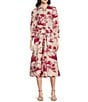 Color:Ecru - Image 1 - Rivoltine Woven Floral Print Point Collar 3/4 Balloon Sleeve Belted Midi Shirt Dress