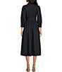Color:Nocturne - Image 2 - Rivoltine Woven Point Collar 3/4 Balloon Sleeve Belted Midi Shirt Dress