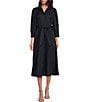 Color:Nocturne - Image 1 - Rivoltine Woven Point Collar 3/4 Balloon Sleeve Belted Midi Shirt Dress