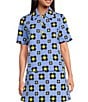 Tara Jarmon Tania Coordinating Geometric Daisy Print Horizon Point Collar 3 Button Placket Short Sleeve Shirt, Color:Horizon - Image 1