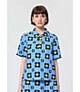 Tara Jarmon Tania Coordinating Geometric Daisy Print Horizon Point Collar 3 Button Placket Short Sleeve Shirt, Color:Horizon - Image 5