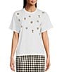 Color:Blanc - Image 1 - Tara Sunkey Organic Cotton Crystal Embellished Crew Neck Short Sleeve Tee Shirt