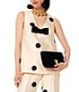 Tara Jarmon Topaze Dotted Duchess Satin V-Neck Sleeveless Bow Top, Color:Ecru - Image 1