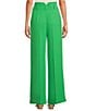 Color:Vert - Image 2 - Vert Woven Crepe Pyla Tie Waist Pleated Front Cuffed Wide Leg Pant