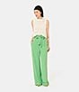 Color:Vert - Image 5 - Vert Woven Crepe Pyla Tie Waist Pleated Front Cuffed Wide Leg Pant
