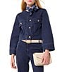 Tara Jarmon Vick Denim Round Neck Long Bell Sleeve Crop Jean Jacket, Color:Indigo - Image 1