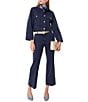 Tara Jarmon Vick Denim Round Neck Long Bell Sleeve Crop Jean Jacket, Color:Indigo - Image 3