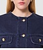 Tara Jarmon Vick Denim Round Neck Long Bell Sleeve Crop Jean Jacket, Color:Indigo - Image 4