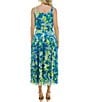 Color:Chartreuse - Image 2 - Floral Crepe Chiffon Jacquard Square Neck Sleeveless Midi Dress
