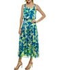 Color:Chartreuse - Image 3 - Floral Crepe Chiffon Jacquard Square Neck Sleeveless Midi Dress