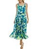 Color:Chartreuse - Image 5 - Floral Crepe Chiffon Jacquard Square Neck Sleeveless Midi Dress