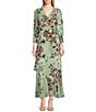 Color:Mint Hazelwood - Image 1 - Floral Print Faux Wrap Long Sleeve Maxi Dress