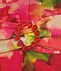 Color:Ivory Strawberry Pink - Image 3 - Floral Smocked Mock Neckline Long Sleeve Beaded Belt Dress