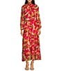Color:Ivory Strawberry Pink - Image 1 - Floral Smocked Mock Neckline Long Sleeve Beaded Belt Dress