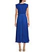 Color:New Blue - Image 2 - Pleated Surplice V Neckline Sleeveless Belted Midi Dress