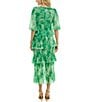 Color:Bonelime Green - Image 2 - Printed Chiffon Sweetheart Neckline 3/4 Sleeve Tiered Gown