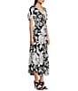 Color:Black Vinilla - Image 3 - Printed Stretch Matte Jersey Floral V-Neck Short Flutter Sleeve Ruched Bodice Dress