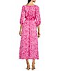 Color:Bubble Gum Pink - Image 2 - Printed V-Neck Long Sleeve Side Cut Out Midi Dress