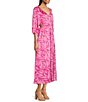 Color:Bubble Gum Pink - Image 3 - Printed V-Neck Long Sleeve Side Cut Out Midi Dress