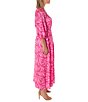 Color:Bubble Gum Pink - Image 6 - Printed V-Neck Long Sleeve Side Cut Out Midi Dress