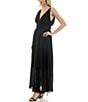 Color:Black - Image 3 - Soft Crinkle Crepe Deep V-Neck Sleeveless Tie Side Maxi Dress