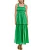 Color:Emerald - Image 1 - Square Neck Sleeveless Tiered Dress