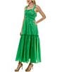 Color:Emerald - Image 3 - Square Neck Sleeveless Tiered Dress