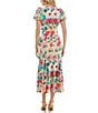 Color:Cream Tropical Breeze - Image 2 - Stretch Matte Jersey Floral Print Keyhole Neck Short Sleeve Maxi Dress