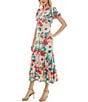Color:Cream Tropical Breeze - Image 3 - Stretch Matte Jersey Floral Print Keyhole Neck Short Sleeve Maxi Dress