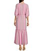 Color:Tiffany Pink/Ivory - Image 2 - Stripe Print V-Neckline 3/4 Sleeve Maxi Dress